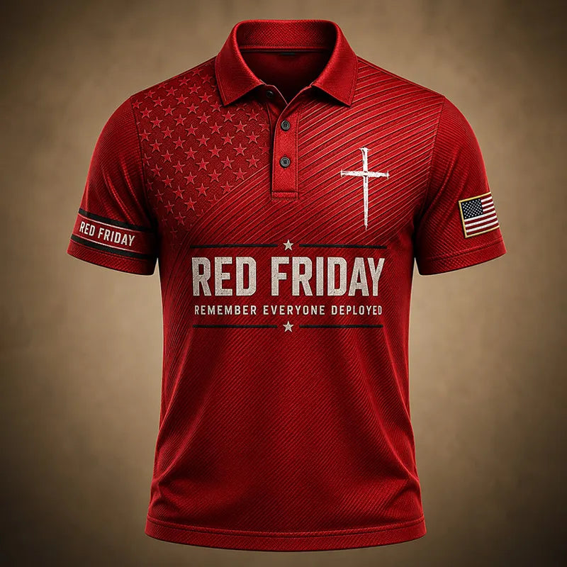 Men's Vintage Red Friday Print Polo Shirt