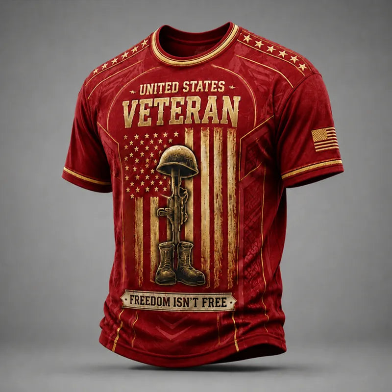 Men's Retro Veteran Art Print Casual T-Shirt