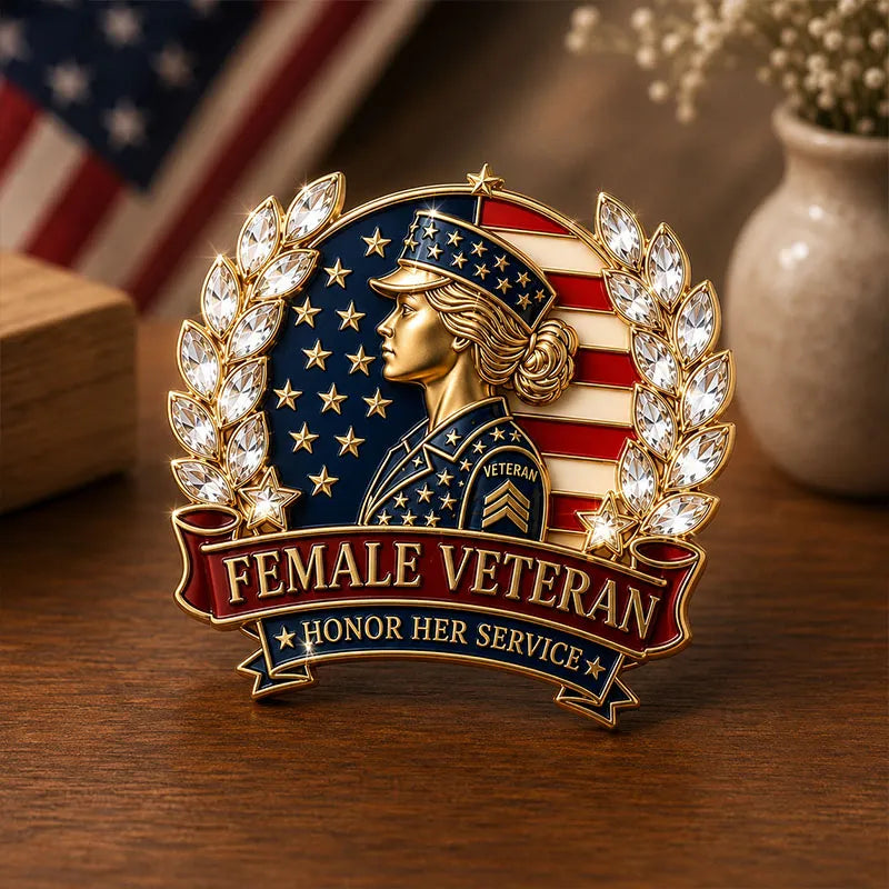 Female Veteran Honor Her Service Rhinestone Brooch Pin