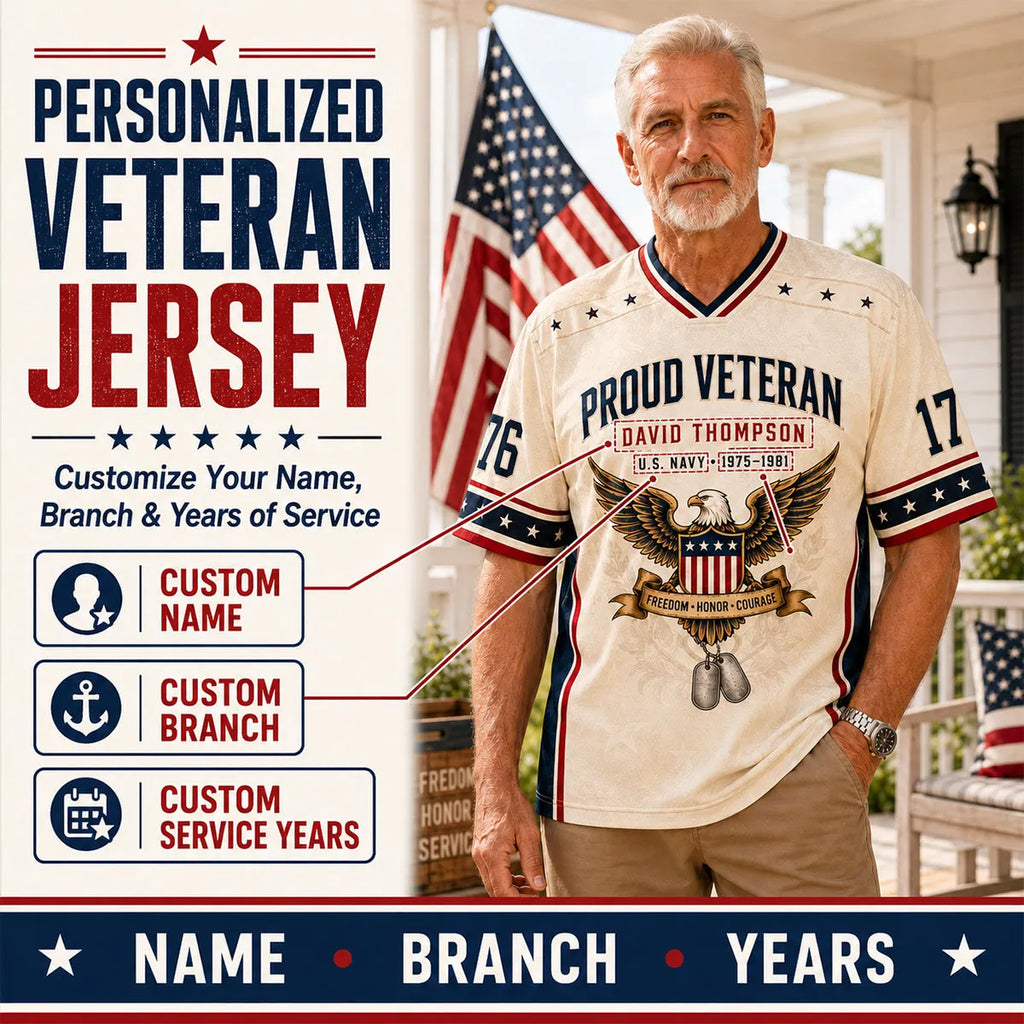 Personalized Veteran Jersey Shirt – Custom Name, Branch & Service Years