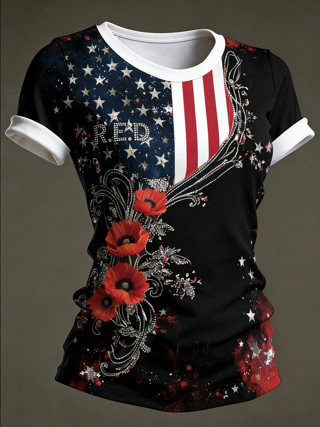 Women's Casual Red Friday Print Short-Sleeve T-Shirt