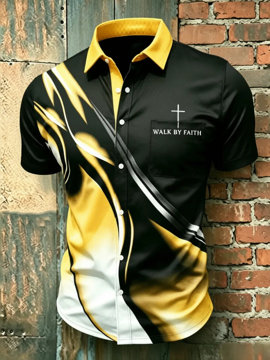 Men'S Faith Casual Pocket Printed Shirt