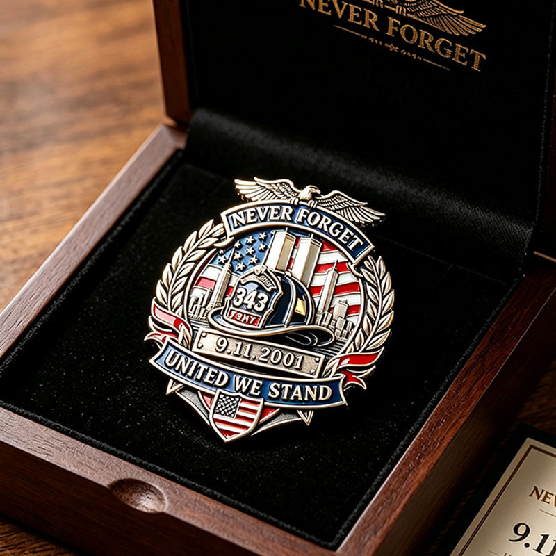 “Never Forget – United We Stand 9.11.2001 FDNY 343 Memorial Brooch Pin” | Twin Towers Firefighter Tribute Badge | American Patriot Collectible