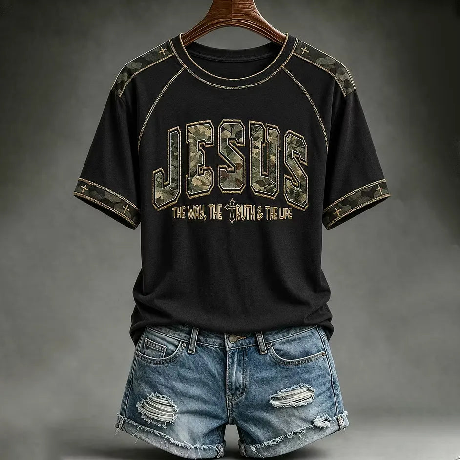 Women's Christian Jesus The Way The Truth The Life John 14:6 Cross Round Neck Short Sleeve T-shirt
