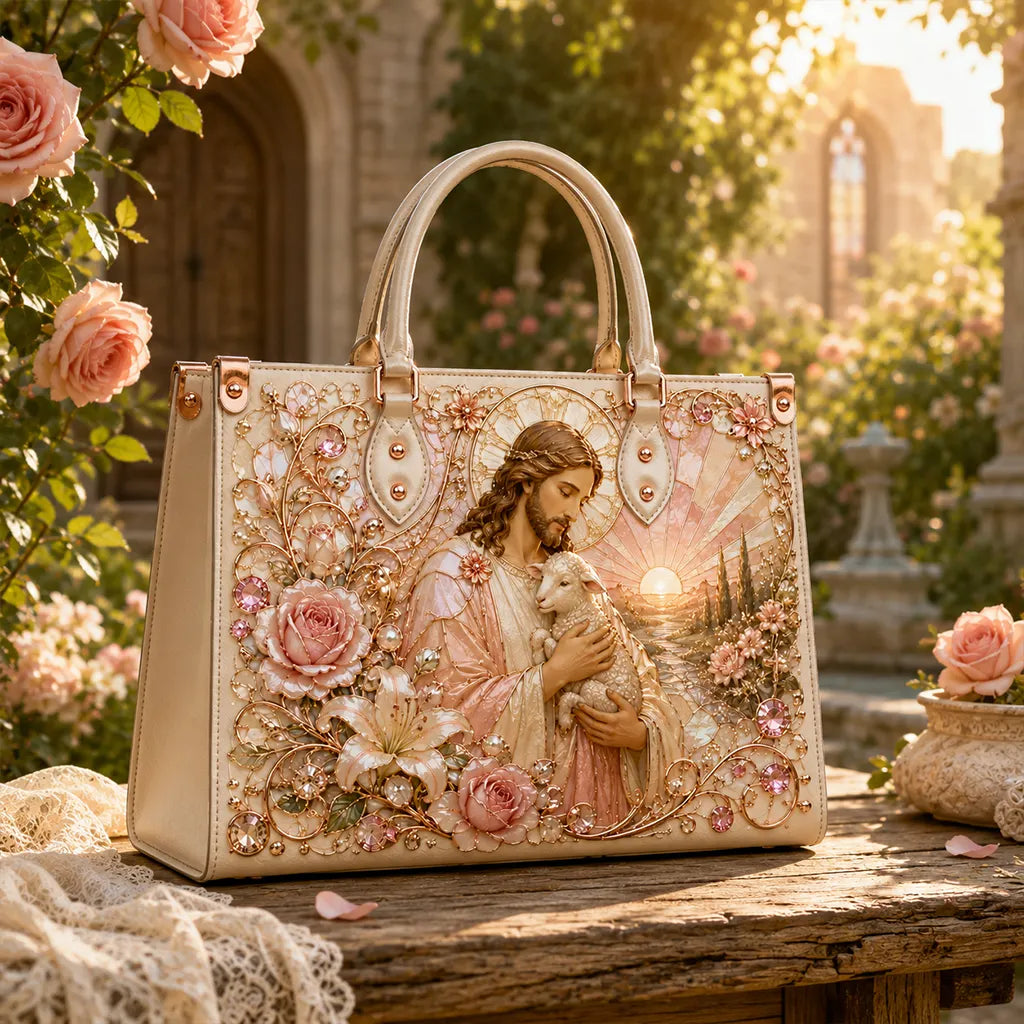 Faith-Inspired Jesus & Lamb Floral Tote Bag for Women