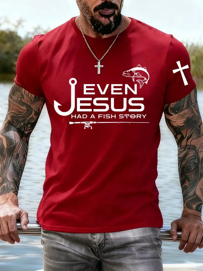 Men's Jesus Also Told The Story Of The Fish Printed T-Shirt