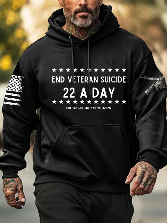 Men's End Veteran Suicide 22 A Day Printed Casual Hoodie