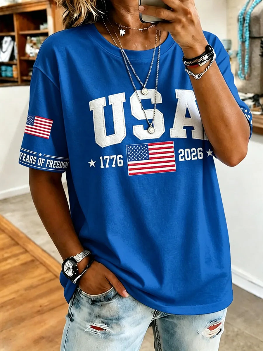 American Commemorative Embroidered Round Neck Top