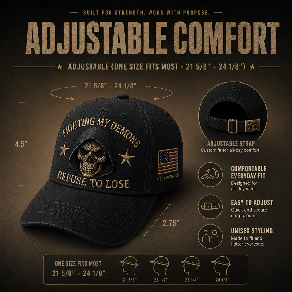 🔥 Father’s Day Sale - ❤️ “Fighting My Demons” PTSD Awareness Embroidered Cap 🇺🇸 – Refuse To Lose Edition 🖤💀