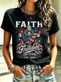 Women'S Casual Faith Floral Print Round Neck Short Sleeved T-Shirt