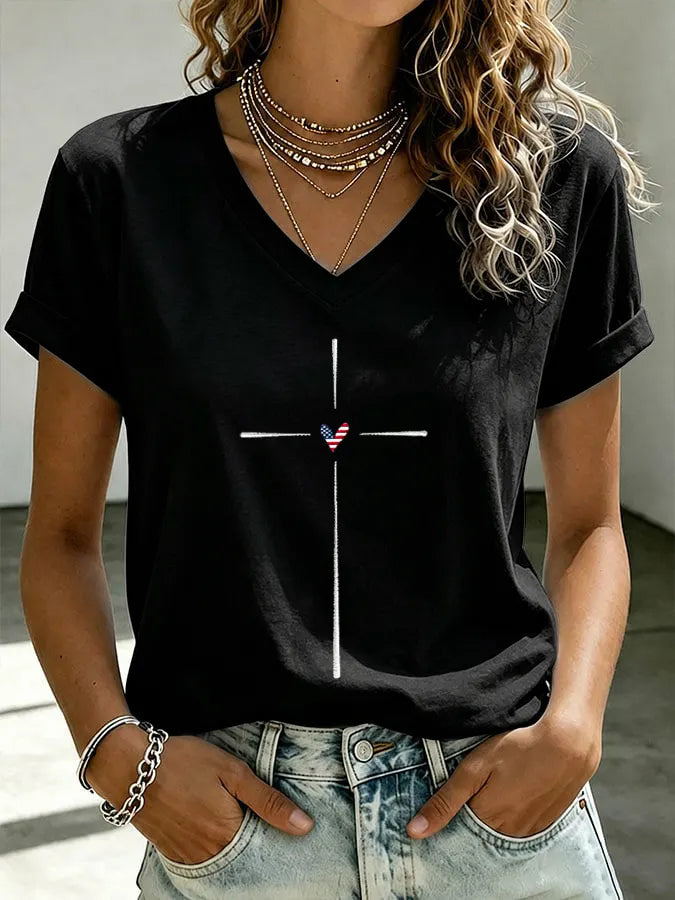 Women'S Faith Patriotic Printed Casual T-Shirt