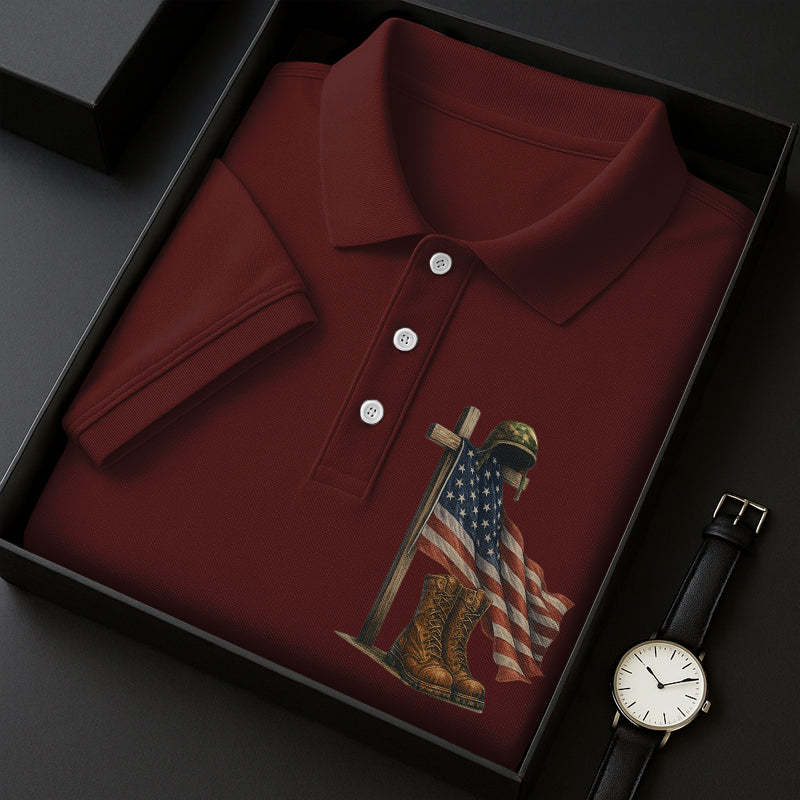 Veteran's Flag Print Casual POLO Shirt