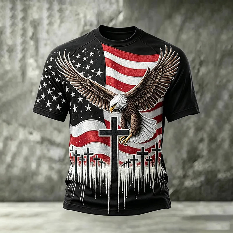 Men's Faith Eagle Art Printed Casual T-Shirt