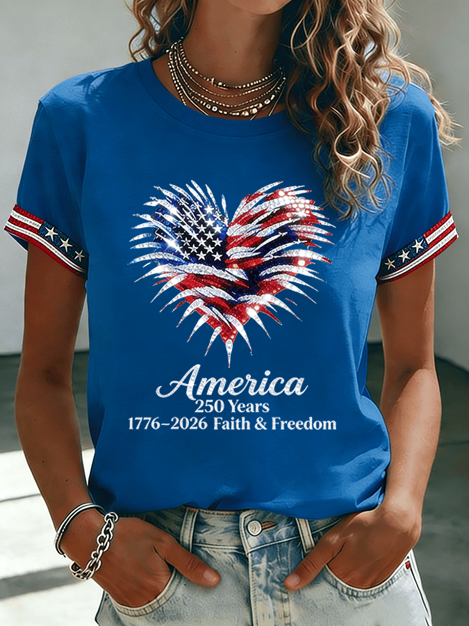 Women's USA 250 Years Inspired Floral Linen T-Shirt