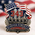 “Never Forget 343 – Honor & Sacrifice” 9.11.2001 FDNY Memorial Brooch Pin | United States Flag Firefighter Tribute Badge