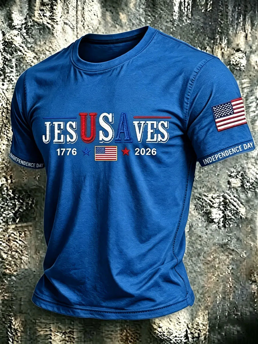 Men'S USA  Independence Day   Faith Art Printed T-Shirt