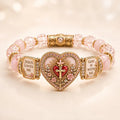 Women's Vintage Faith-Inspired Style: Sacred Heart Cross Beaded Bracelet