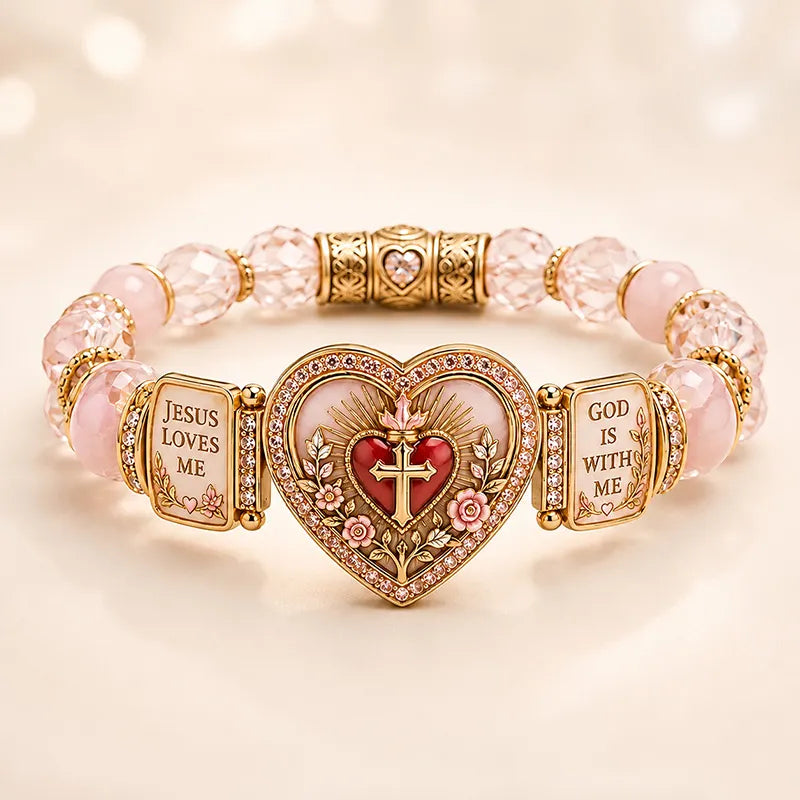 Women's Vintage Faith-Inspired Style: Sacred Heart Cross Beaded Bracelet