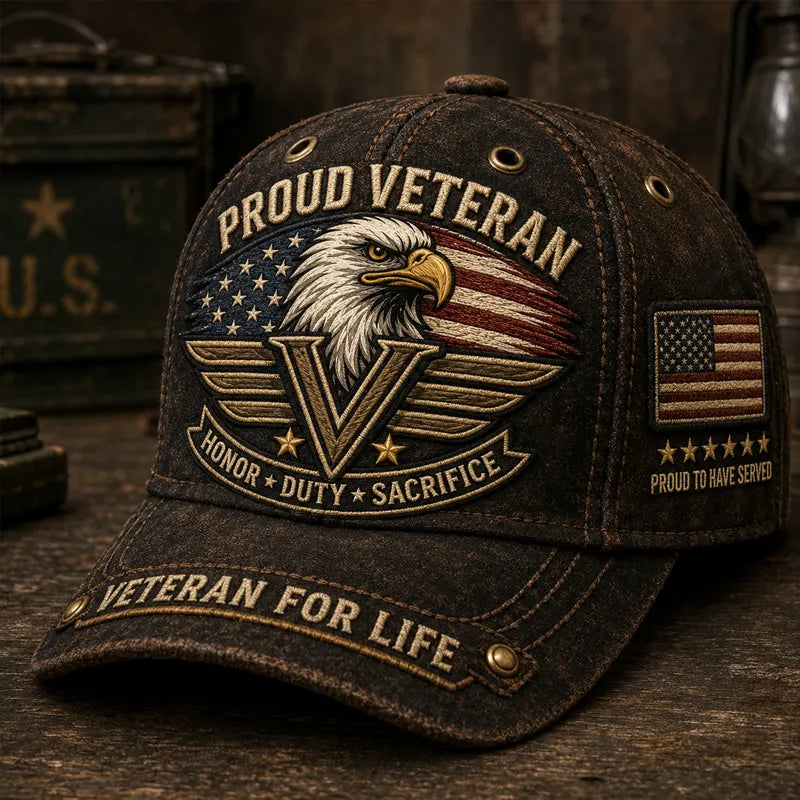 Retro Veteran Print Baseball Cap