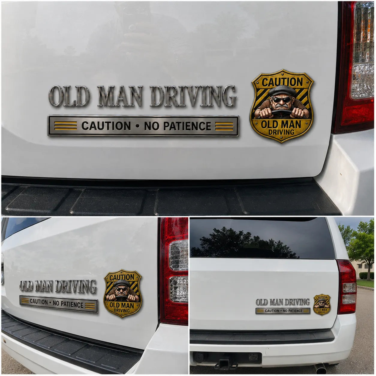 ⚠️ Old Man Driving Caution No Patience Metal Car Emblem Badge