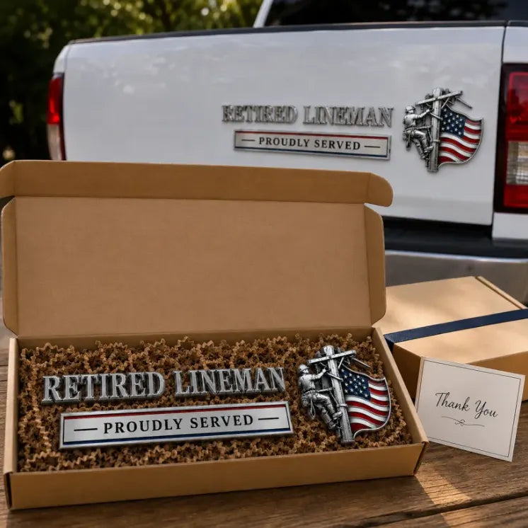⚡ RETIRED LINEMAN PROUDLY SERVED METAL CAR EMBLEM