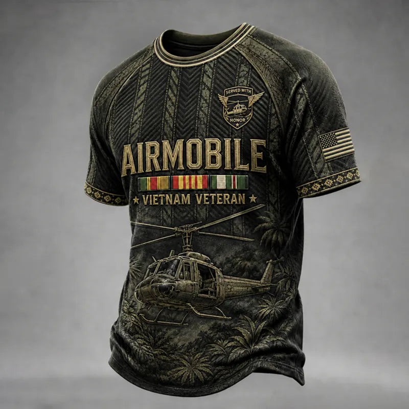 Men's Retro Vietnam Veteran Print Casual T-Shirt
