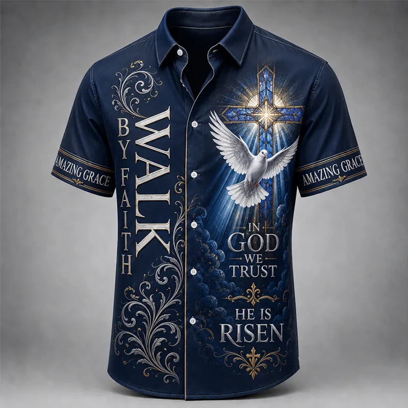 Men's Religious Faith Cross Printed Casual Shirt