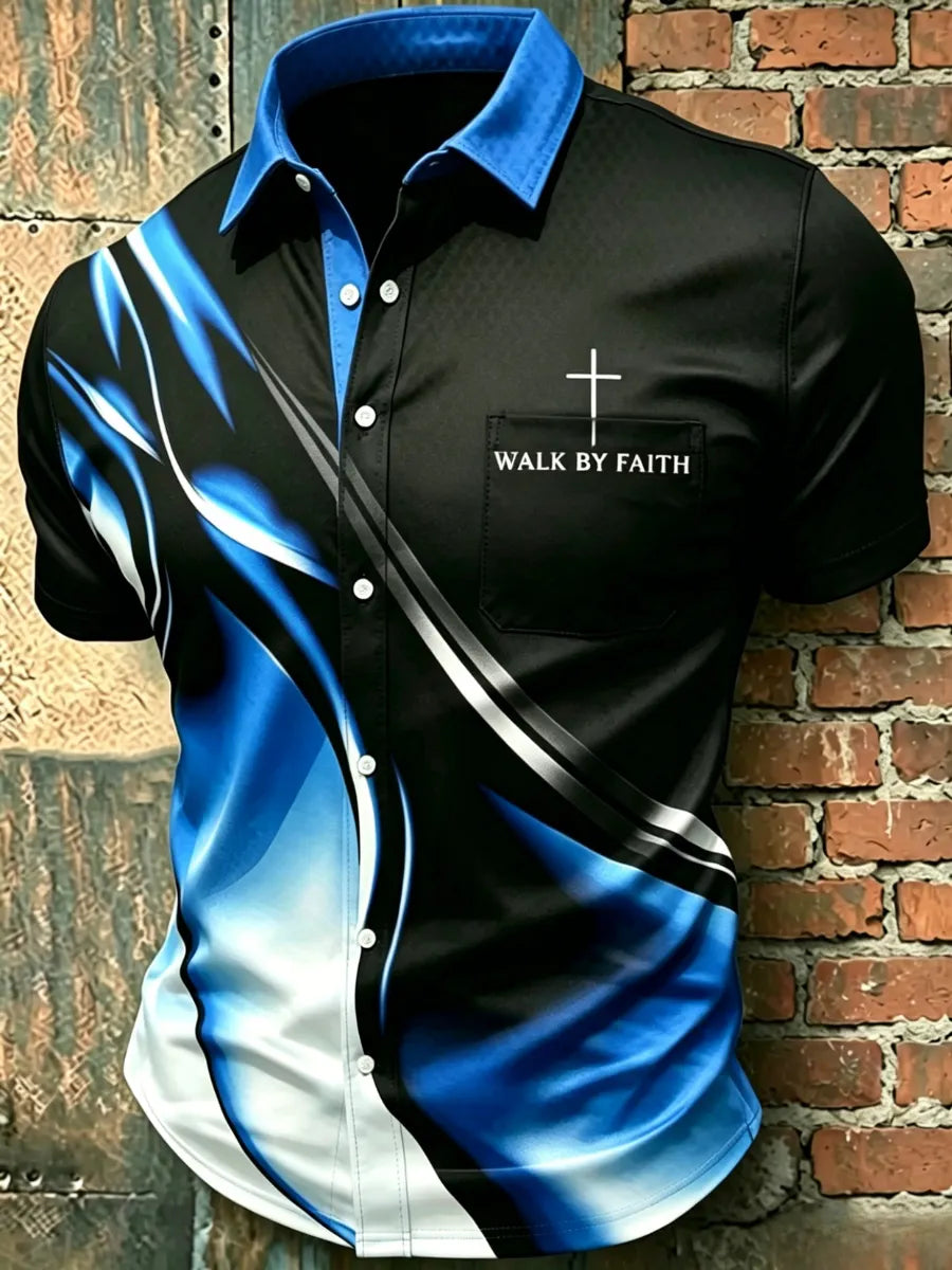 Men'S Faith Casual Pocket Printed Shirt