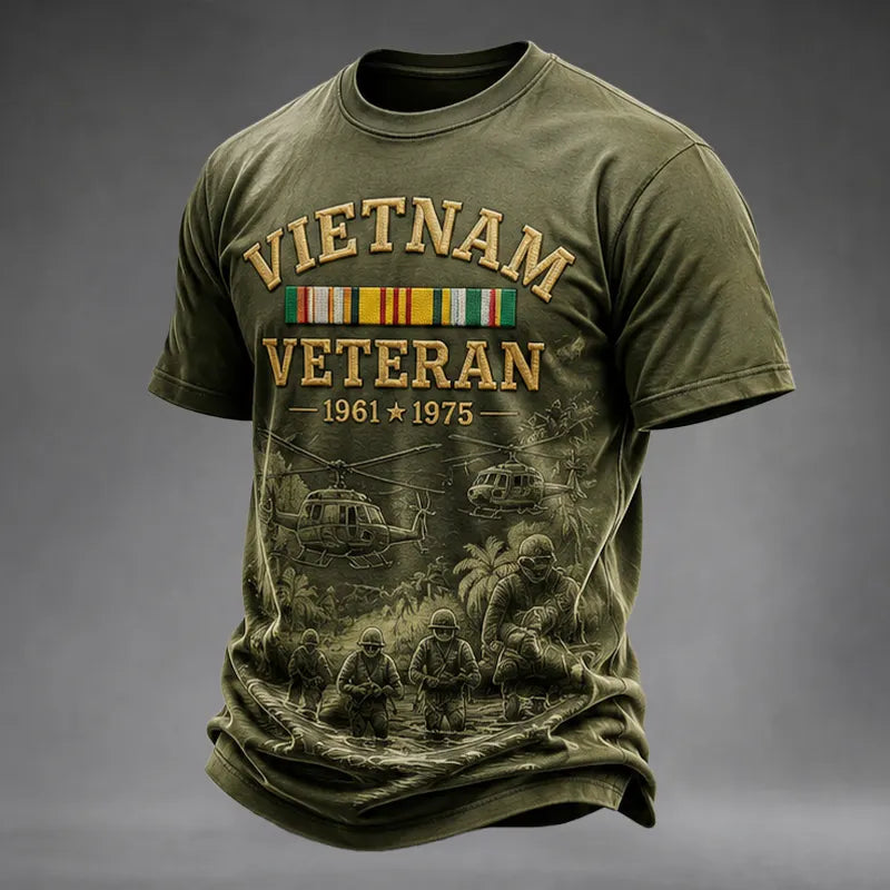 Men's Retro Vietnam Veteran Print Casual T-Shirt
