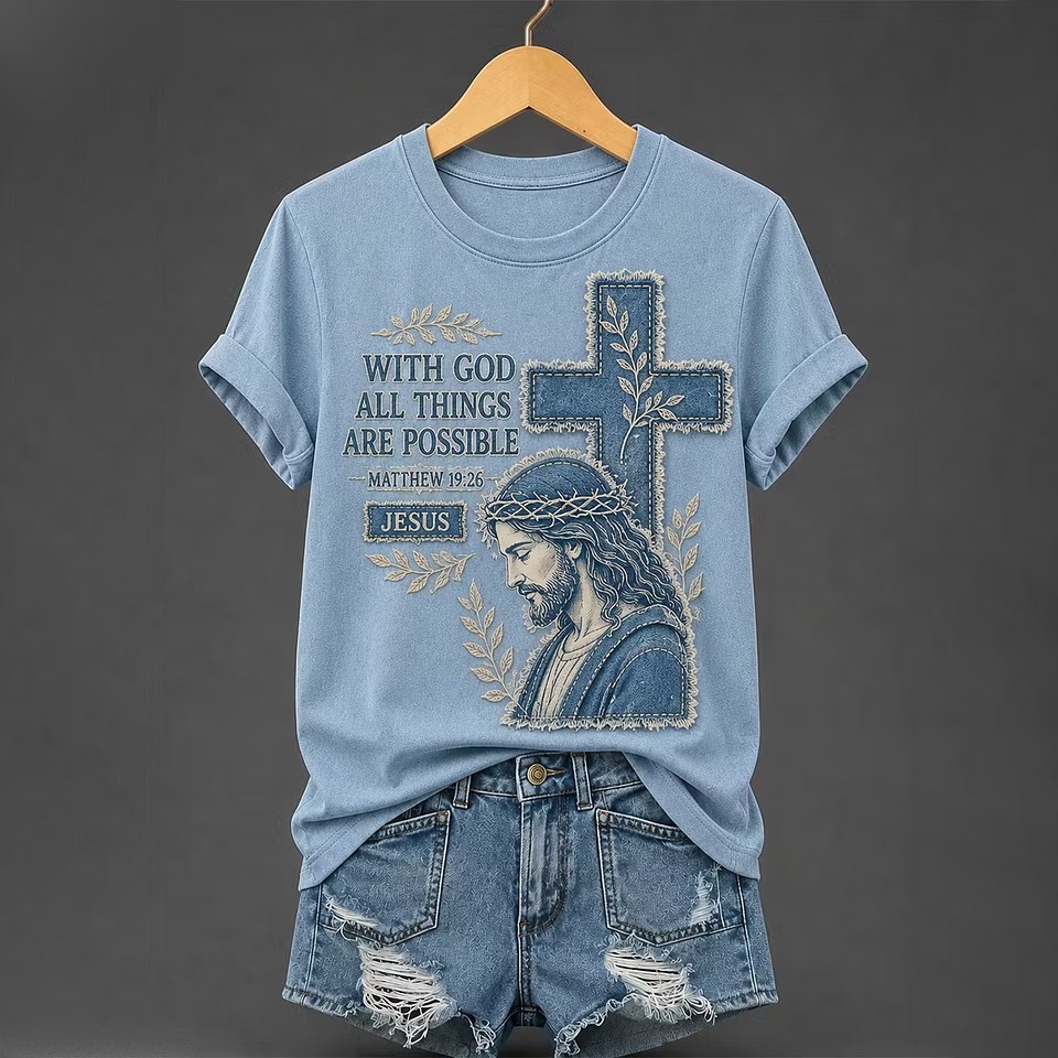 Women's Christian Jesus With God All Things Are Possible Print Casual Tee