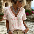 American Pink Stripe Floral Vintage Women's Fashion Top