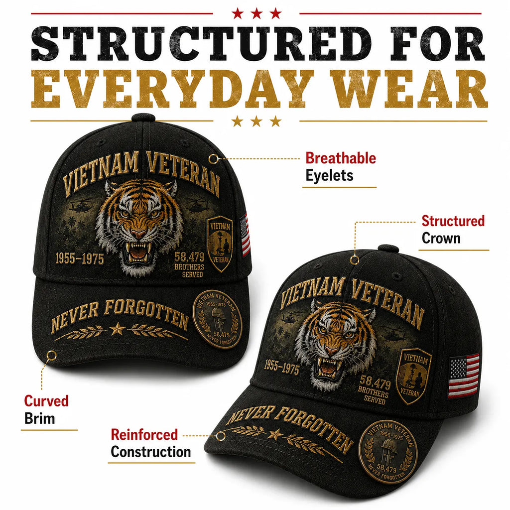 Handmade Vietnam Veteran Tiger Spirit 1955–1975 Commemorative Cap 🇺🇸