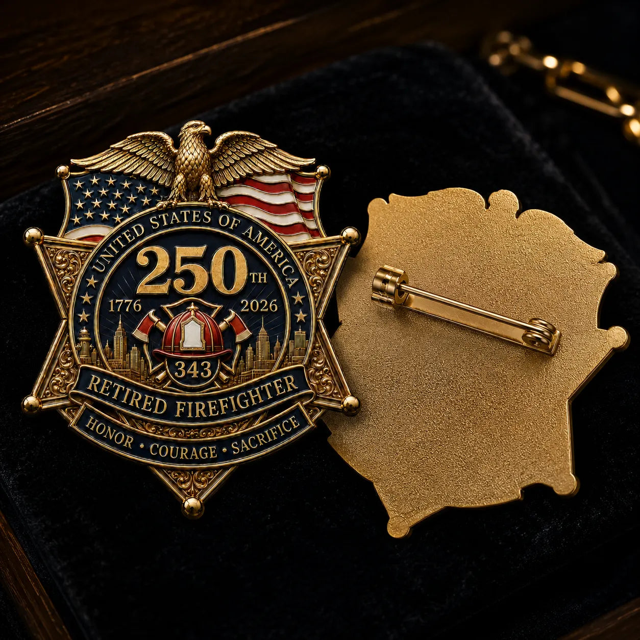 Retired Firefighter 250th Tribute Pin Badge