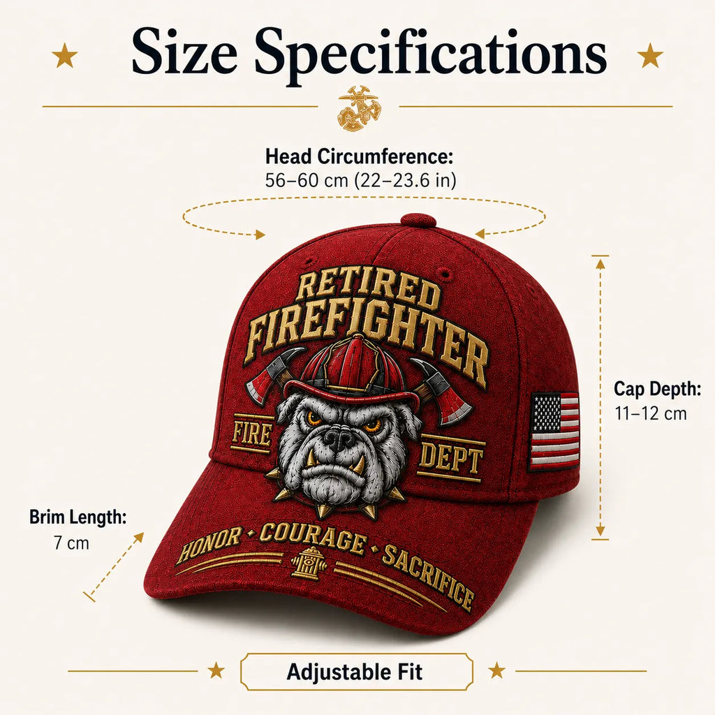 Handmade Retired Firefighter Bulldog Firehouse Commemorative Cap 🇺🇸