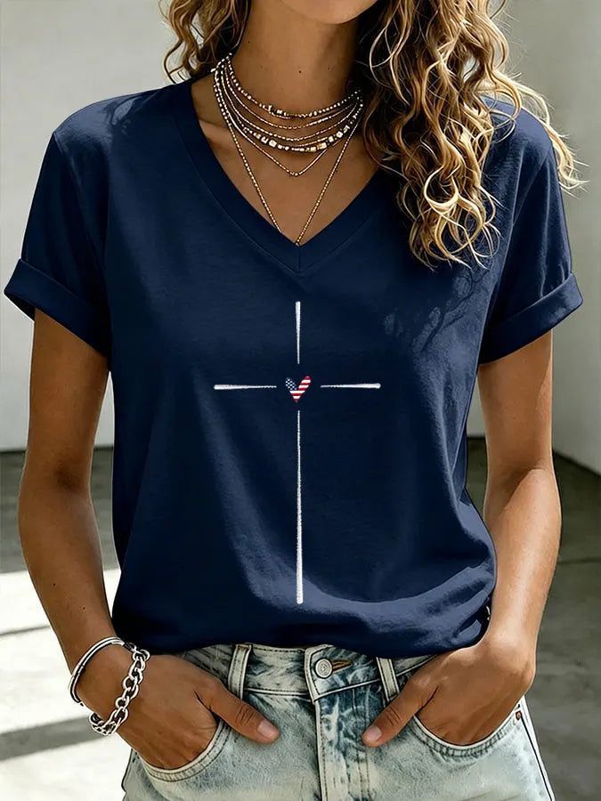 Women'S Faith Patriotic Printed Casual T-Shirt