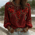 Women’s Red Friday Red Poppies Art Cotton-Linen Shirt