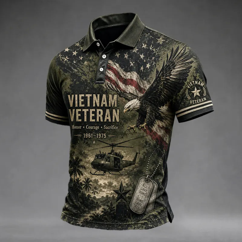 Men's Retro Vietnam Veteran Print Polo Shirt