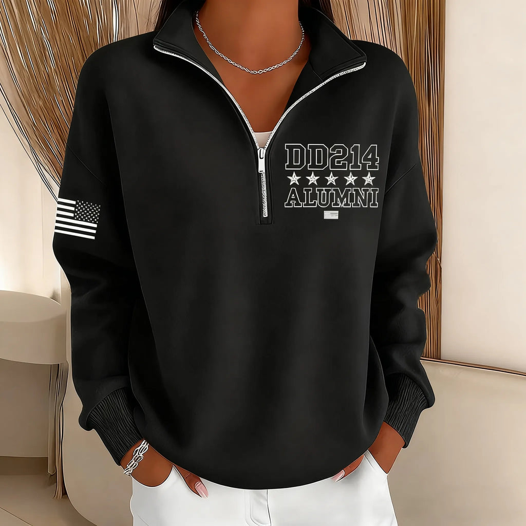 Women's Veterans Print Zip-Up Stand Collar Sweatshirt