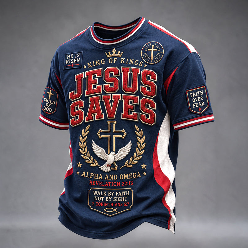 Men's Retro Faith Print  Casual T-Shirt