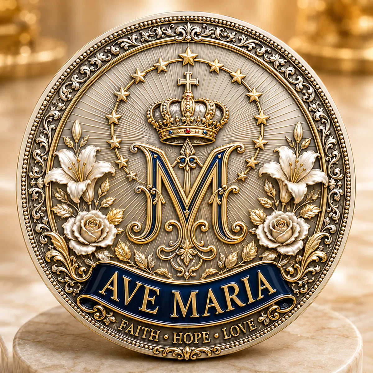 Ave Maria Madonna & Child Commemorative Metal Medal