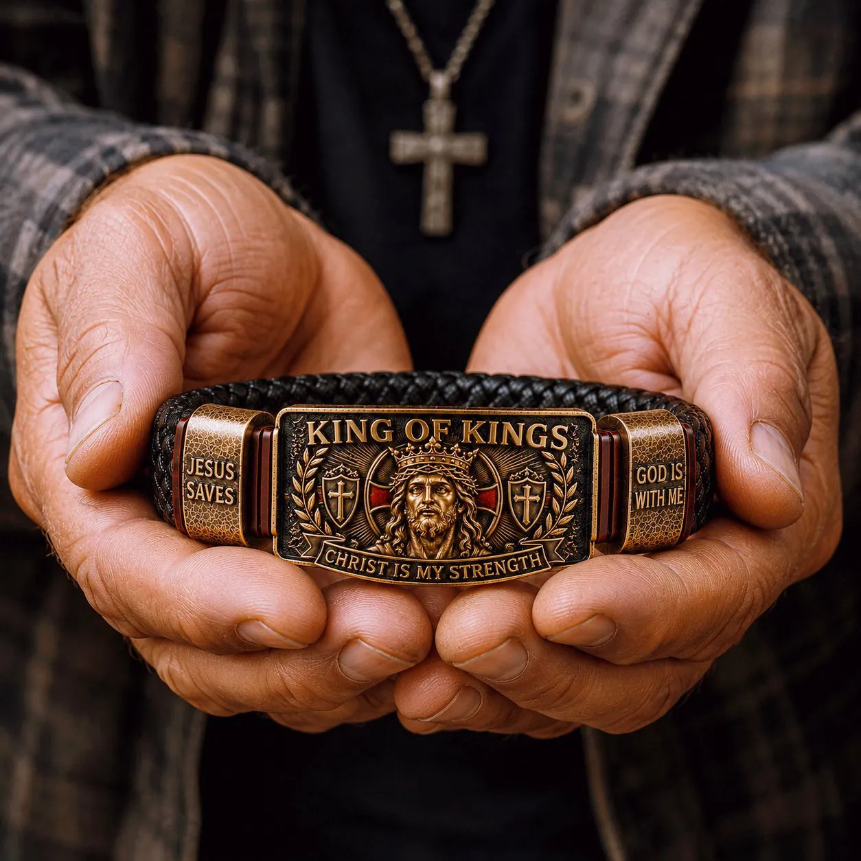 🔥LAST DAY 50% OFF -- ✝️CHRIST IS MY STRENGTH: The Daily Reminder Bracelet for Men of Faith