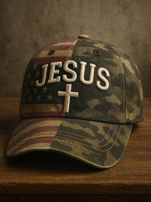 Faith Vintage American Flag Print Casual Hat
