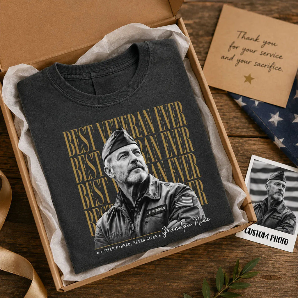 Personalized Best Veteran Ever Photo T-Shirt – Custom Veteran Portrait Shirt with Name