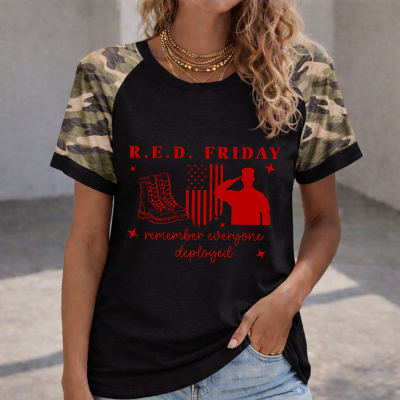 Women's Red Friday Printed Casual T-Shirt