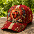 Sacred Heart Red Floral Christian Baseball Cap