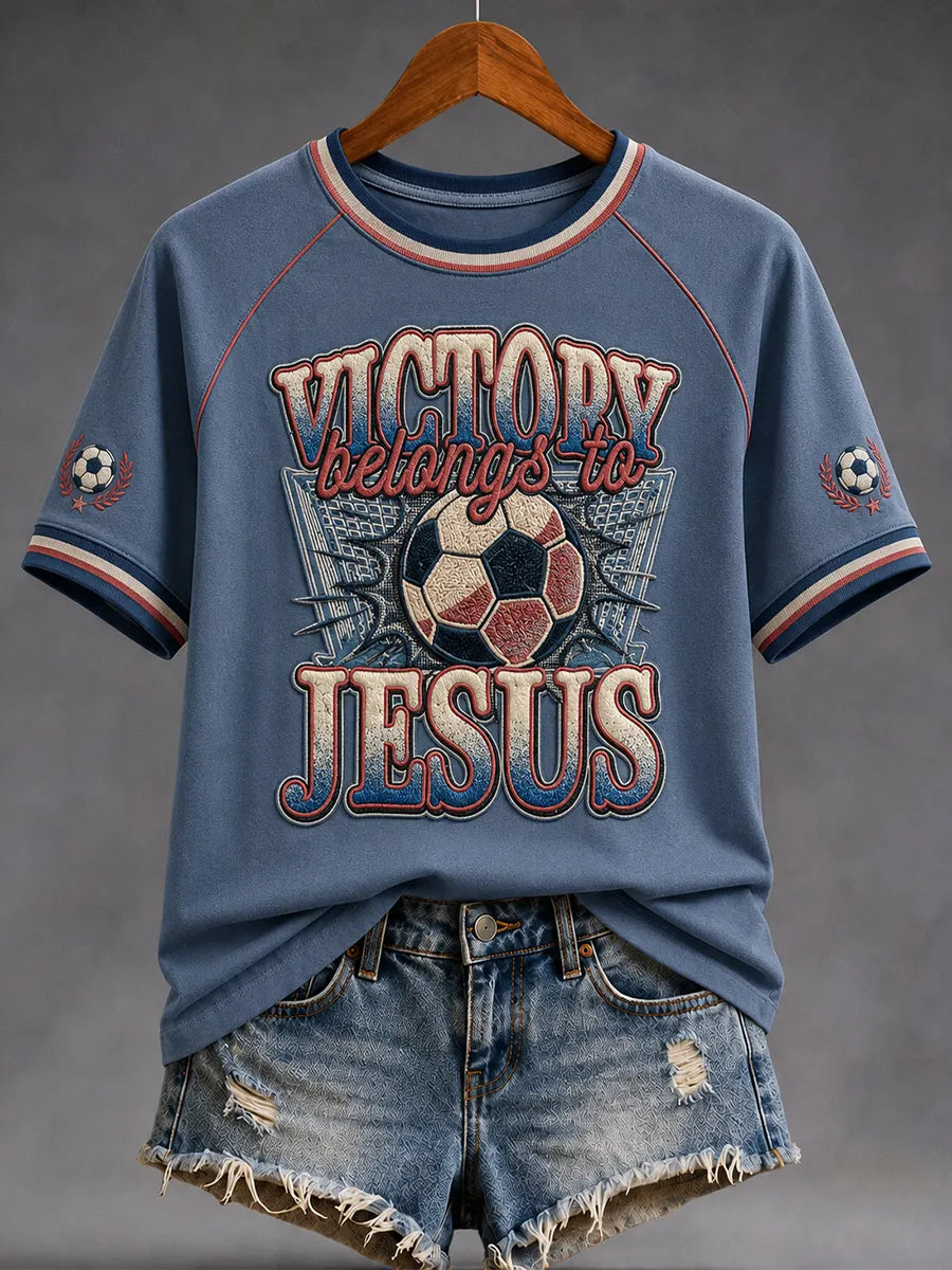 Women's Christian Jesus Football Print Casual Tee