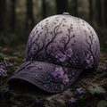 Mystic Purple Wildflower Baseball Cap, Dark Forest Floral Embroidered Hat