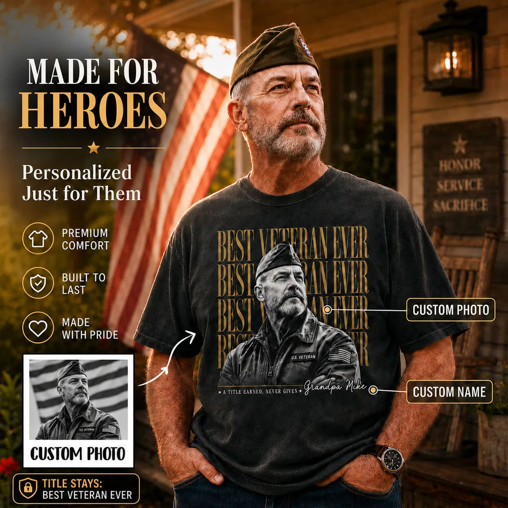 Personalized Best Veteran Ever Photo T-Shirt – Custom Veteran Portrait Shirt with Name
