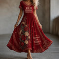 Red Friday Art Print V-neck Maxi Dress