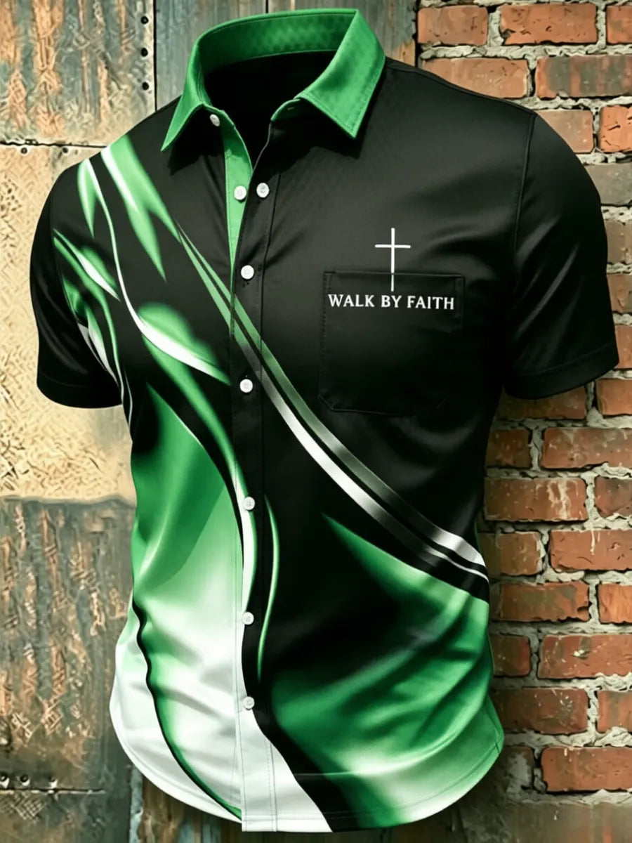 Men'S Faith Casual Pocket Printed Shirt